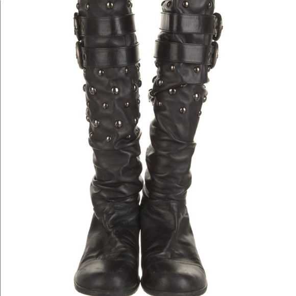 Stuart Weitzman Leather Studded Accent Riding Boot - Picture 4 of 5